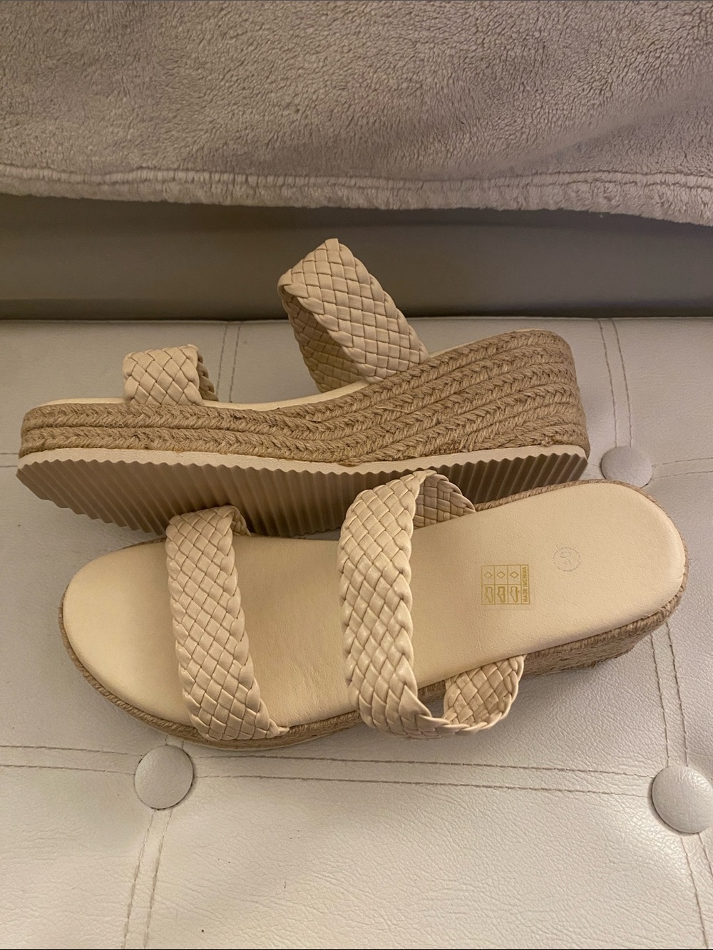 NWT Braided Double Strap Slide Sandals - Beige